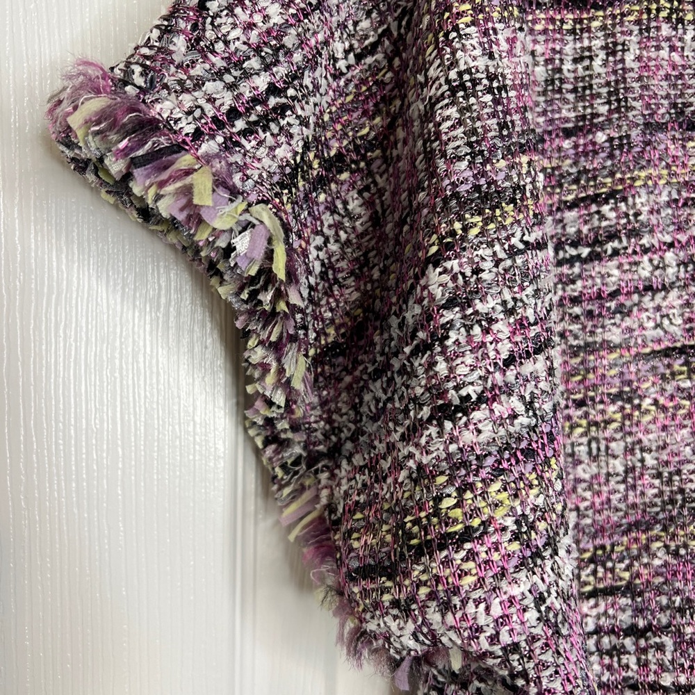 St. John Longline Tweed Fringe Knit Jacket Pink Purple Mix Size XL - Picture 4 of 6